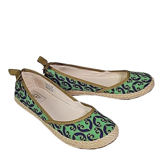 UGG Indah Marrakech Green Blue Cotton Flats Womens Size 7 NEW - Picture 1 of 12